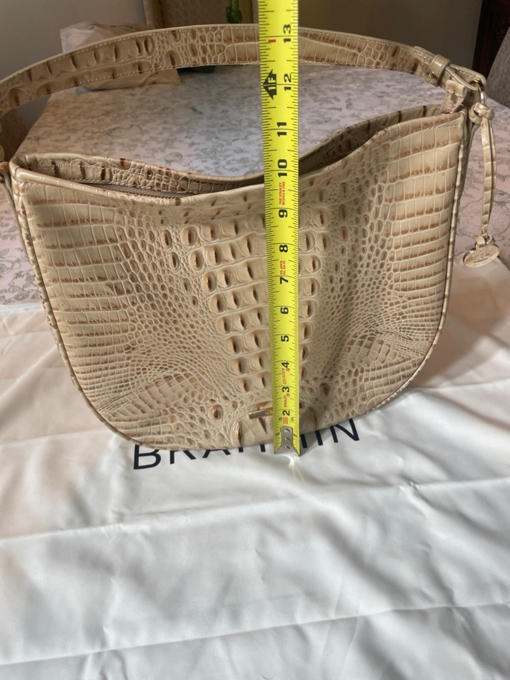 Brahmin Cream Croc-Embossed Shoulder Bag with Gold Accents - Picture 15 of 16